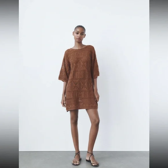 Zara V-Back Pointelle Knit Dress
